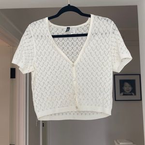 H&M White Knit Button Up Top Size M